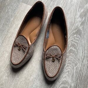 Nautica Brown Tweed Bow Loafers with Leather Trim